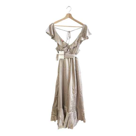 Show Me Your Mumu Samantha Ruffle Wrap Dress Show Me The Ring Luxe Satin M NWT - Picture 7 of 10